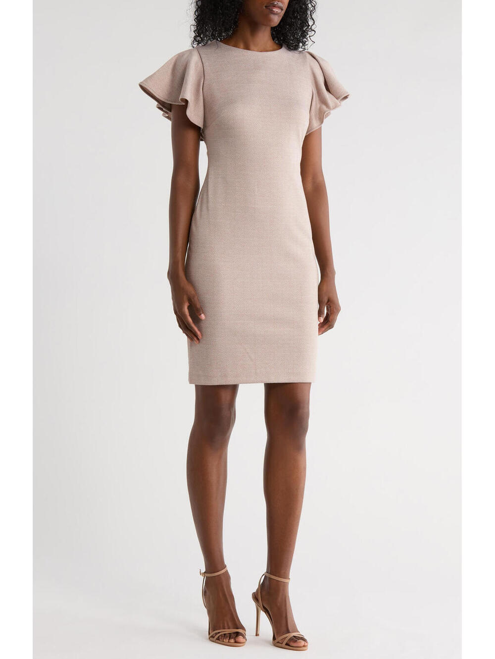 NWT! Tommy Hilfiger Flutter Sleeve Herringbone Sheath Dress Beige/Ivory Size 8